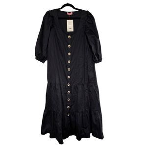 Kitri Women's Black Button Front Midi Dress Size 14 Casual Puff Sleeve